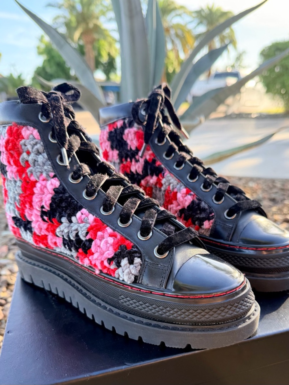 Krojay Rhodonite Crochet Lace-Up Boots